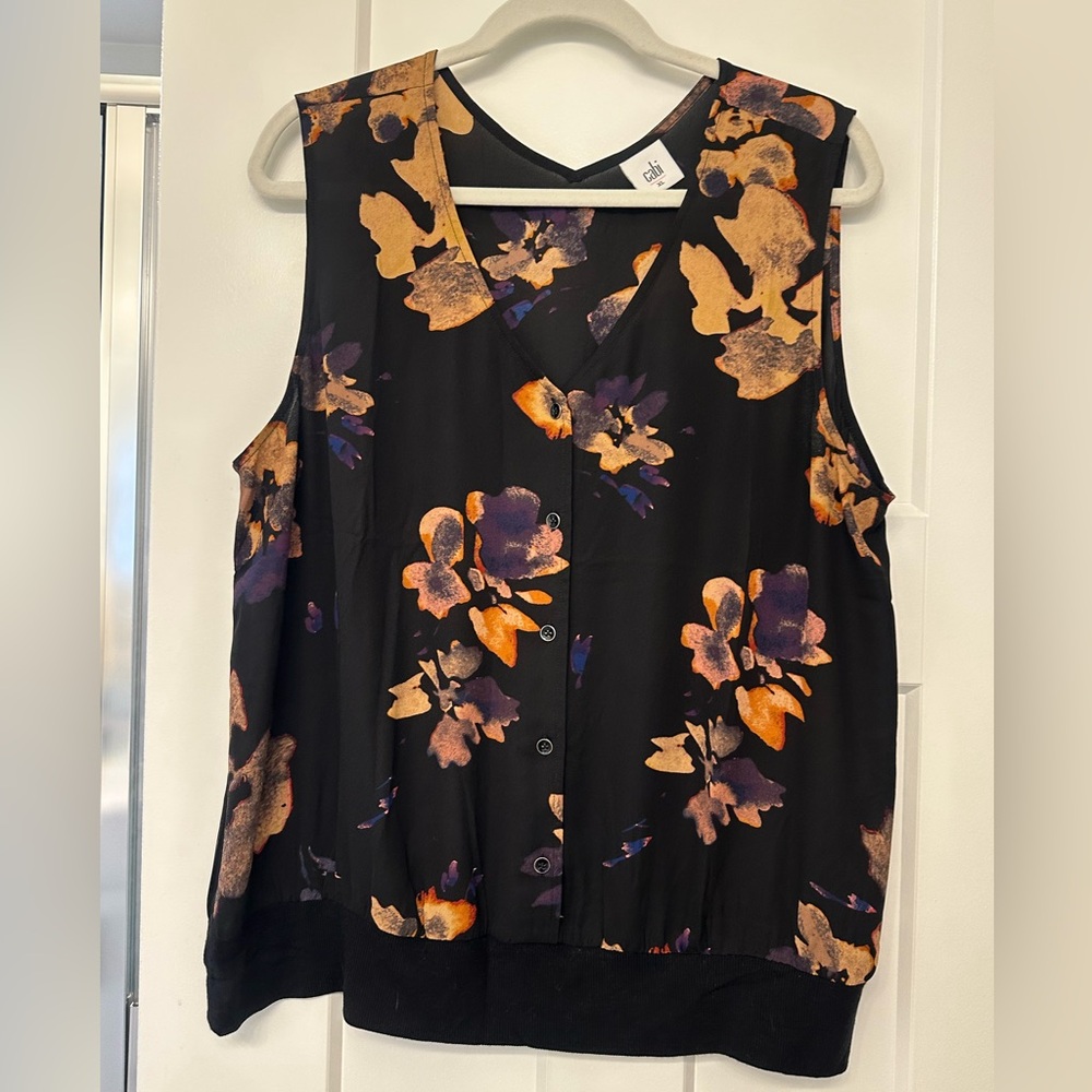 CAbi Black Floral Sleeveless Blouse